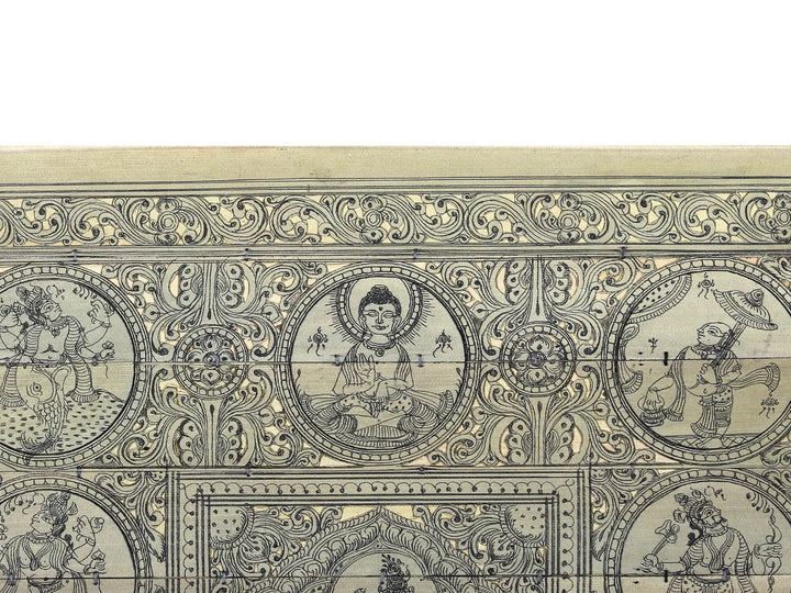 Goddess Saraswati at Center with Lord Vishnu's Dashavatara Pattachitra Painting on Cloth · view 3