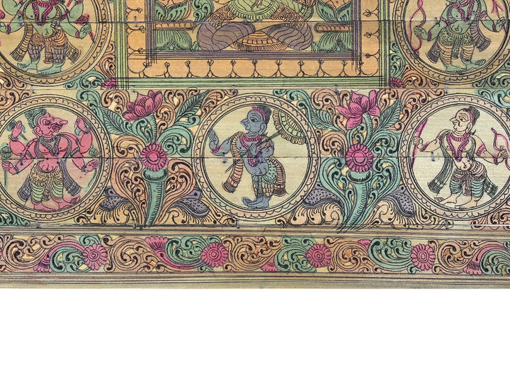 Sitting Devi Lakshmi at Center with Lord Vishnu's Ten Incarnations Pattachitra Painting on Cloth · view 4