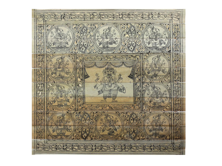 Standing Four Hands Lord Ganesha at Center with His Different Forms on Border Pattachitra Painting on Cloth · view 1