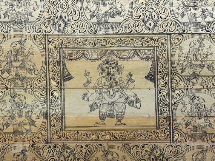 Standing Four Hands Lord Ganesha at Center with His Different Forms on Border Pattachitra Painting on Cloth · view 2