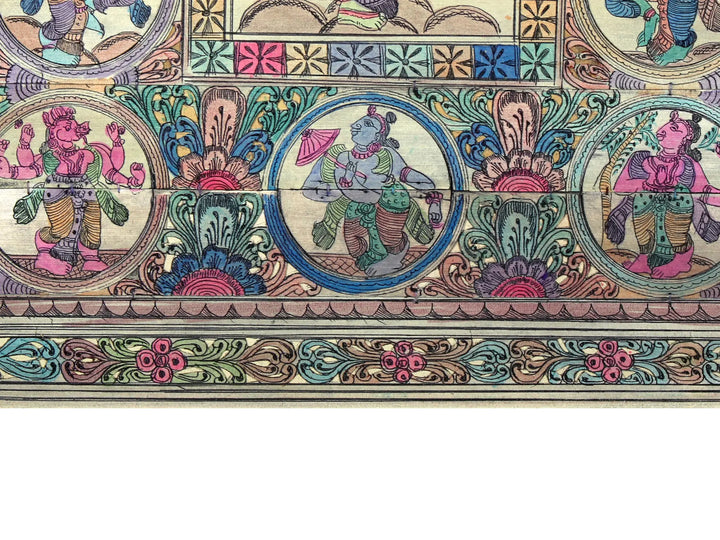 Four Hands Lord Gajanana at Center with Dashavatara of Lord Vishnu Pattachitra Painting on Cloth · view 4