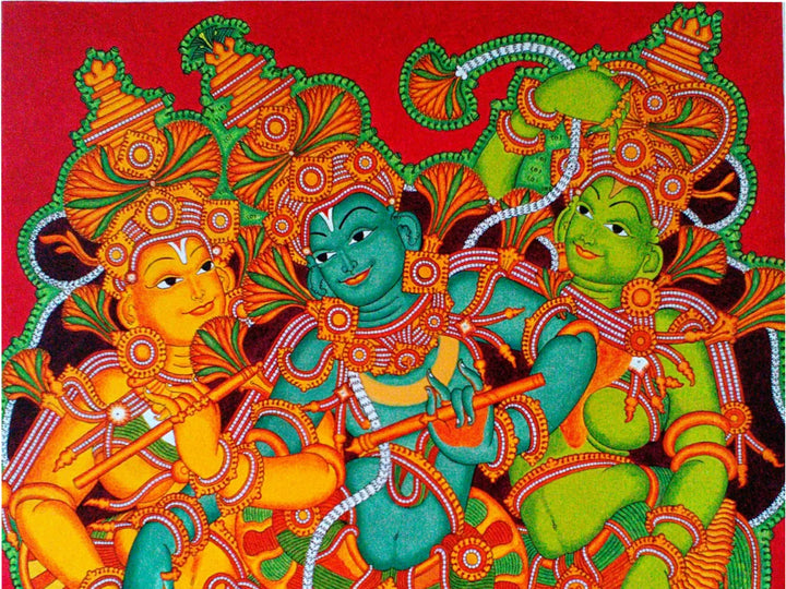 Krishna with Rukmini and Satyabhama Painting on Canvas by Arun Kumar · view 2