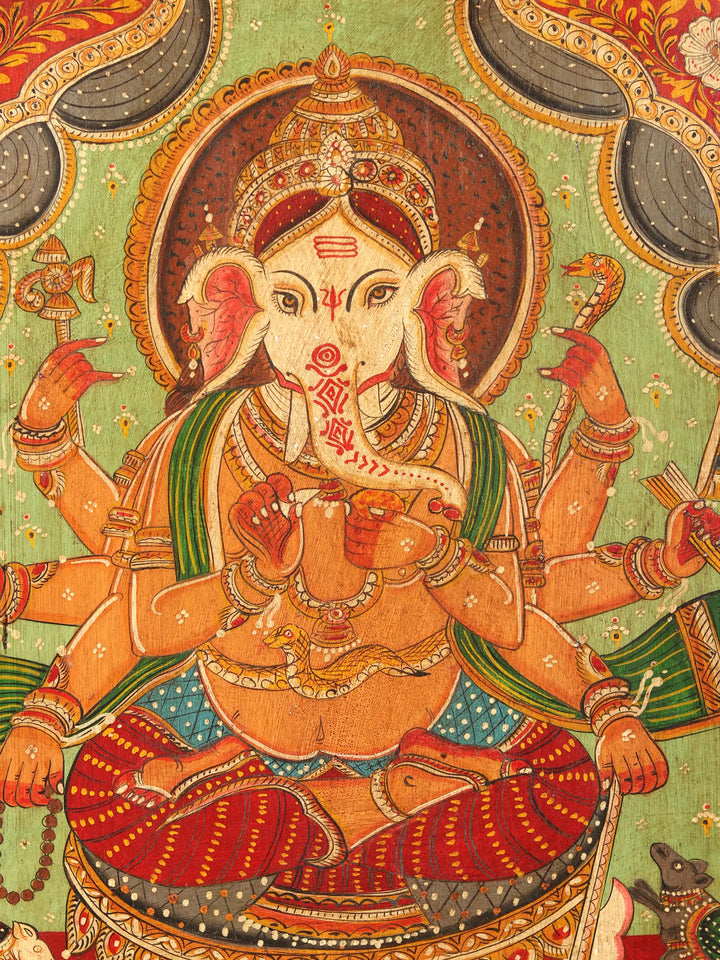 Hand Painted Lord Ganesha Wooden Panel Painting on Wood · view 3